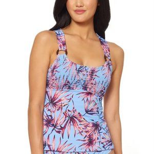NWT JESSICA SIMPSON LILAC PALMY DAYS O-RING TANKINI TOP